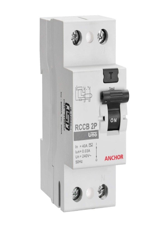 Anchor by Panasonic UNO Series 40 Amp Dual Pole 30mA RCCB | 2 Pole RCCB | 40A Change Over Switch Circuit Breaker (White, 98207)